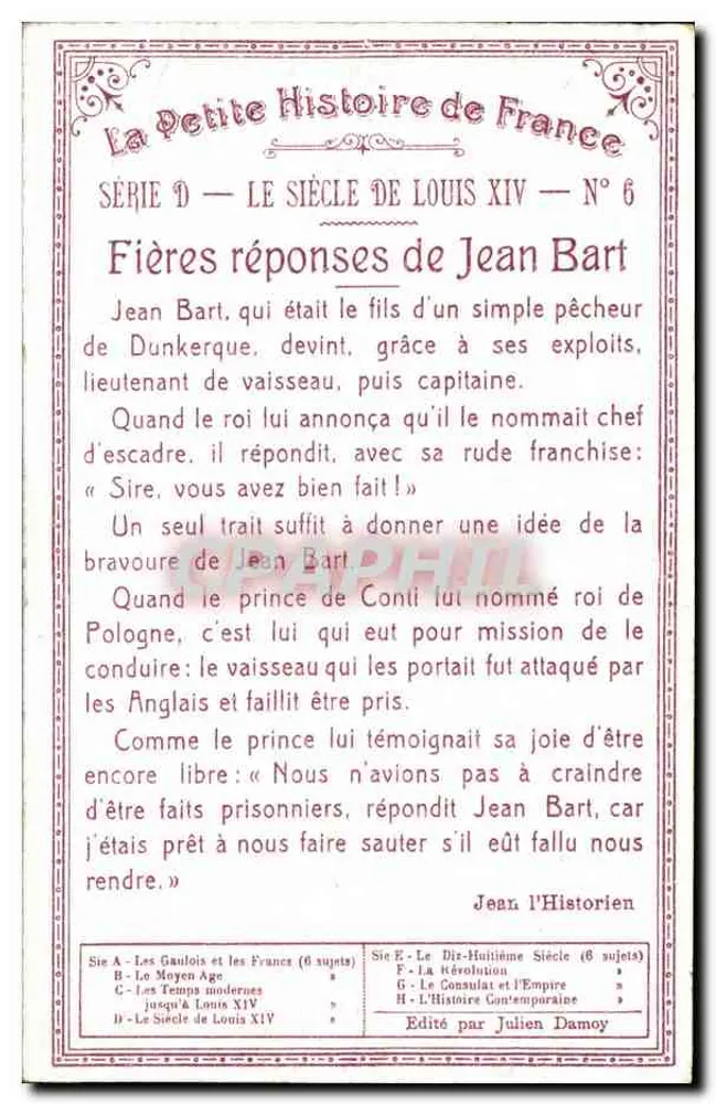 Jean Bart — Fières réponses de Jean Bart — Editado por Julien Damoy, Série D, N°6 - Verso