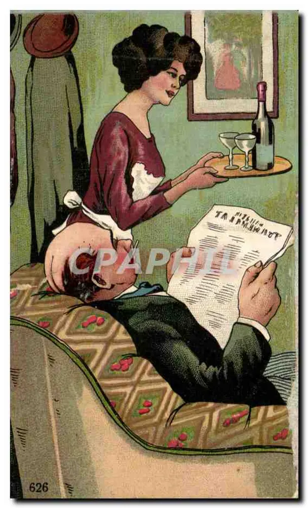 Serveuse et client — scène de café — éditeur A. E. n° 626 - Frente