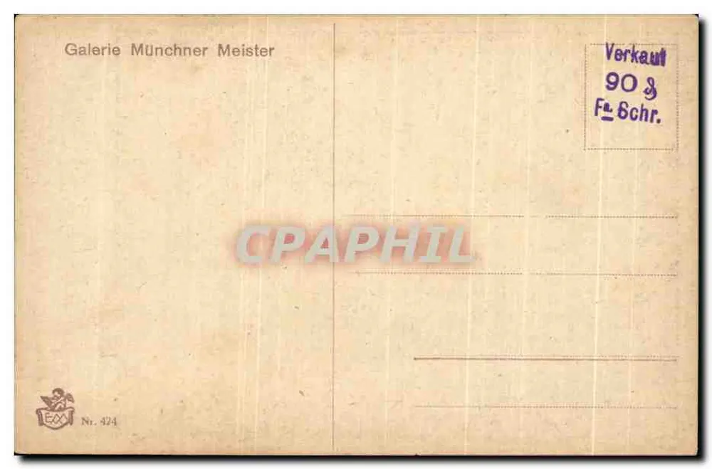 Criança nua sob uma árvore — corvo em galho — obra de K. E. Olszewski — Galeria Münchner Meister, n° 424 - Verso