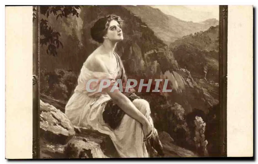 Mulher sentada em uma rocha — paisagem de montanha — editor não visível - Frente