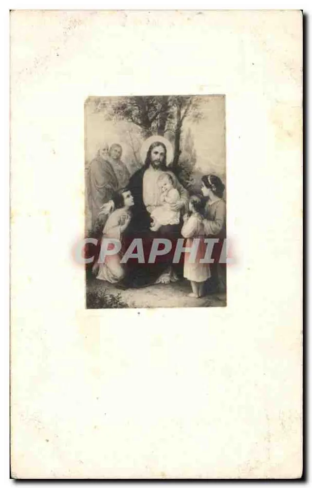 Jesus com o Menino Jesus e crianças — D. Saudinos-Ritournel, editor. Paris - Frente