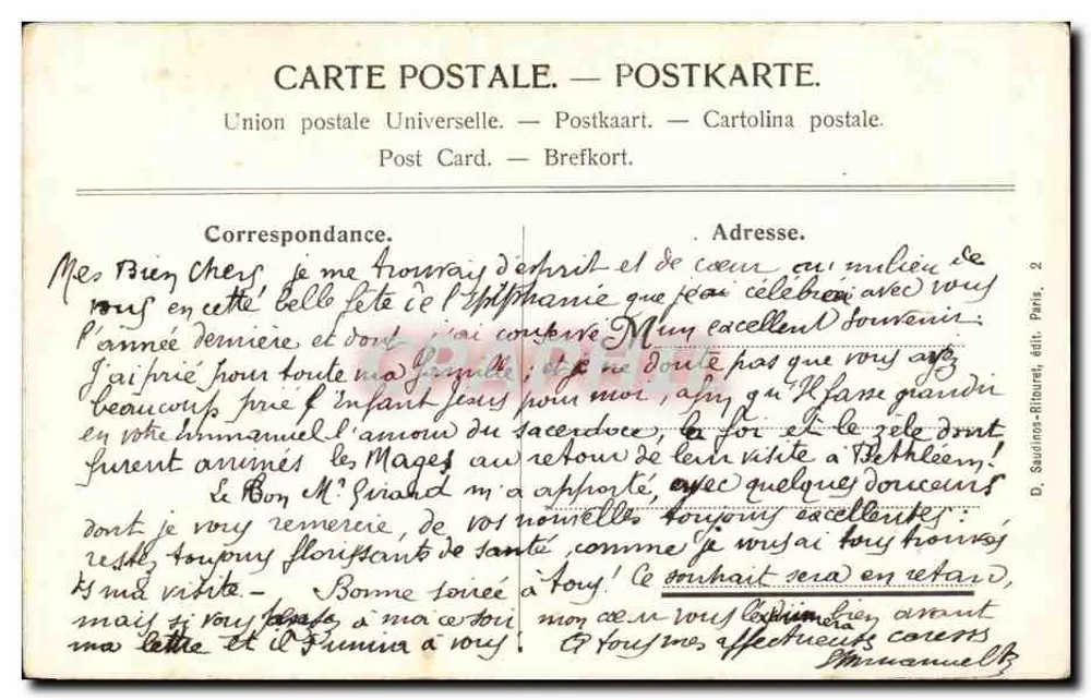 Jesus com o Menino Jesus e crianças — D. Saudinos-Ritournel, editor. Paris - Verso