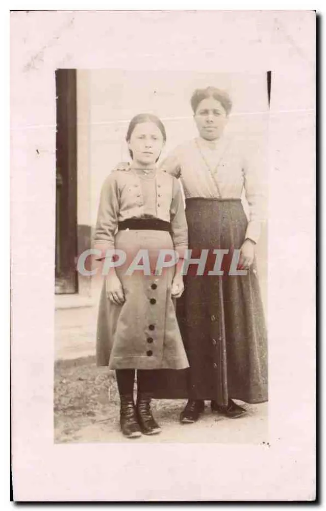 Mulher e menina — traje da época — carta postal em branco - Frente