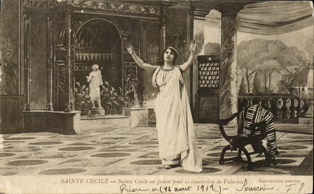 Saint Cecile — Saint Cecile in Gebet für die Bekehrung von Valerian — Erinnerungskarte. F.J. - Vorderseite