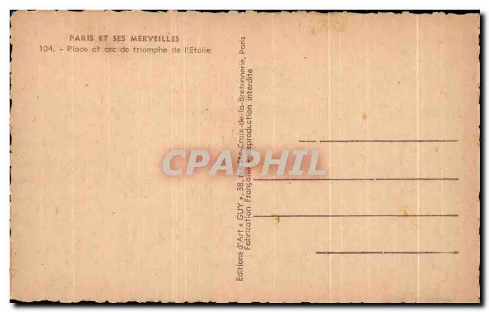 Arc de Triomphe — Place de l'Étoile — Éditions d'Art GUY - Rückseite