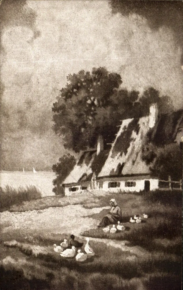 Paesaggio rurale con donna e anatre — disegno — serie 470, n°6 - Recto