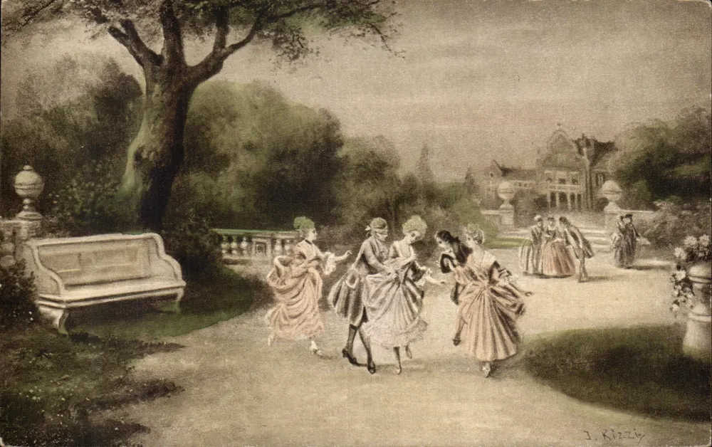 Frauen in Ballkleidern im Park — Illustration von J. Kizzzy — Serie 2901 - Vorderseite