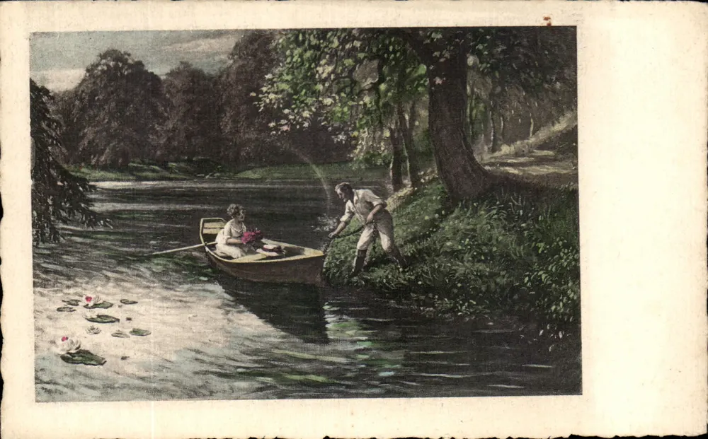 Flusslandschaft — junges Paar — H. Ch., W. - Vorderseite