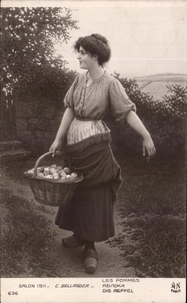 Mulher carregando um cesto de maçãs — Salon 1911 — C. Bellanger, n° 636 - Frente