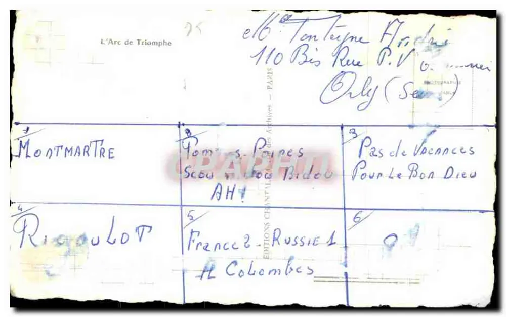 L'Arc de Triomphe — Paris — éditeur Chantal - Verso