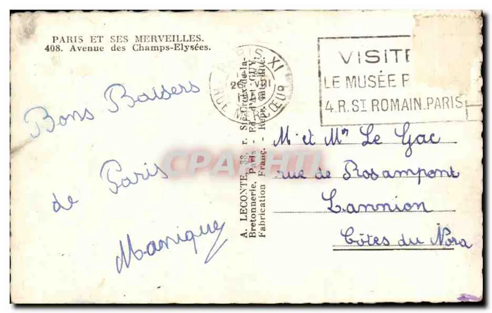 Paris — Avenue des Champs-Élysées — Verlag Paris und seine Wunder, Nr. 408 - Rückseite