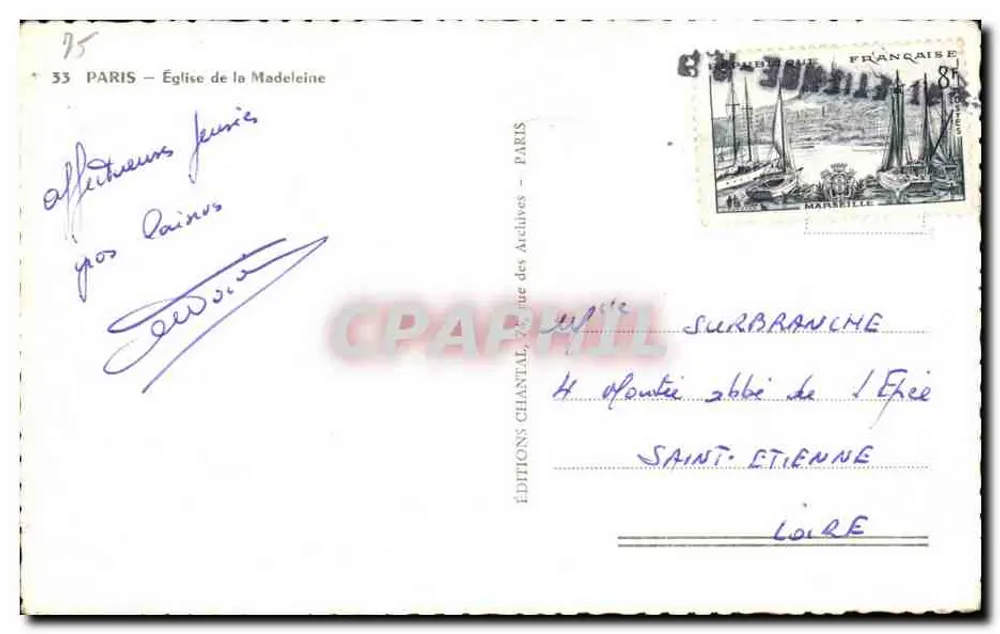 Paris — Igreja da Madeleine — Éditions Chantal - Verso