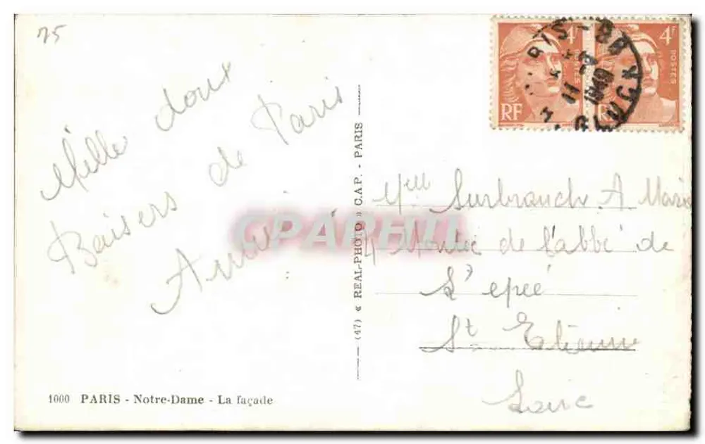 Nossa Senhora de Paris — Fachada — editor C.A.P. n°1000 - Verso