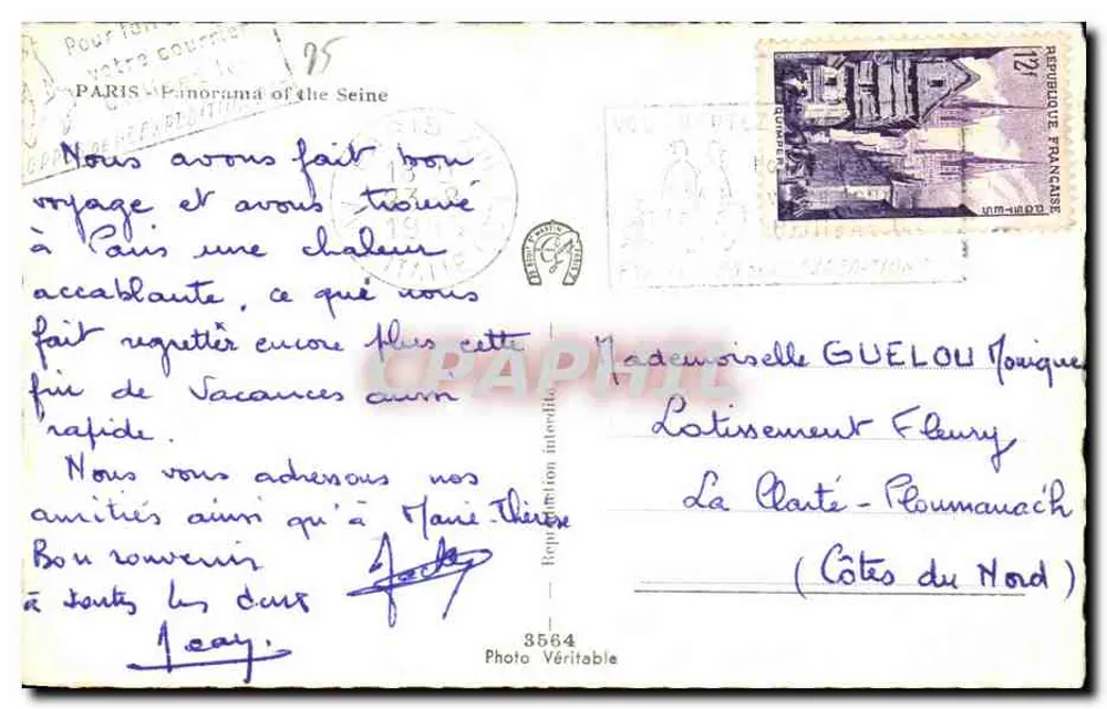 Paris - Panorama sur la Seine — vue depuis les Champs-Élysées, éditeur Garn, n°3564 - Verso