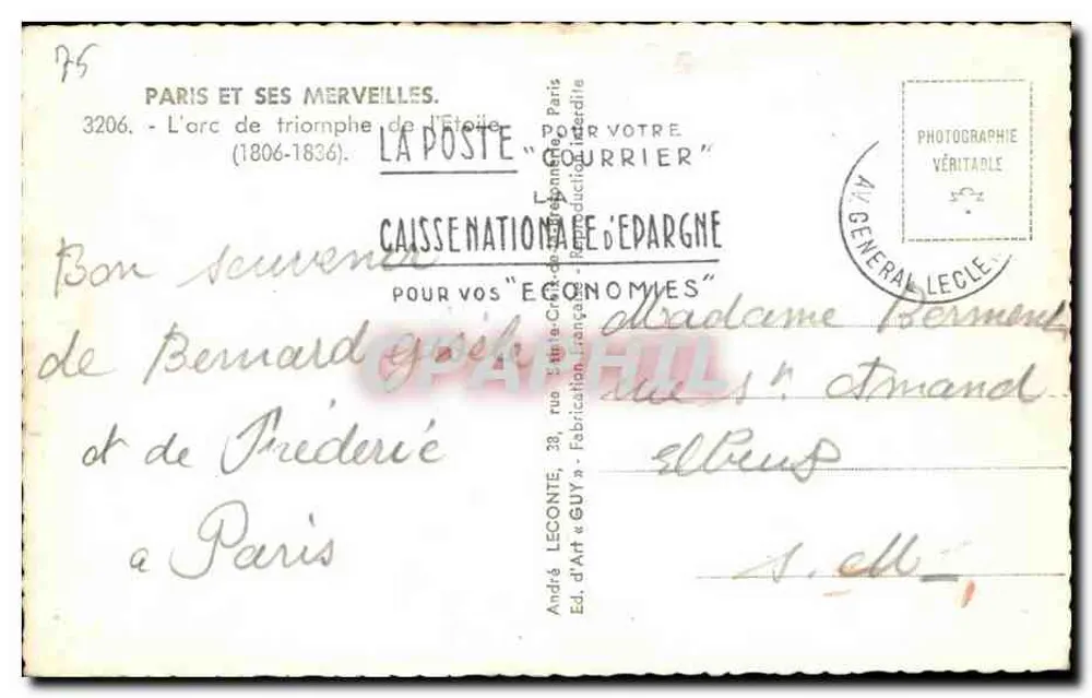 Arc de Triomphe — Paris — Éd. Guy, Nr. 3206 - Rückseite