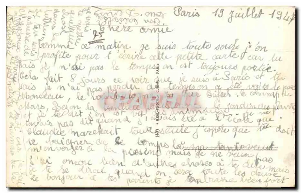 Paris — O Hotel de Ville — editor Cap, n° 965 - Verso