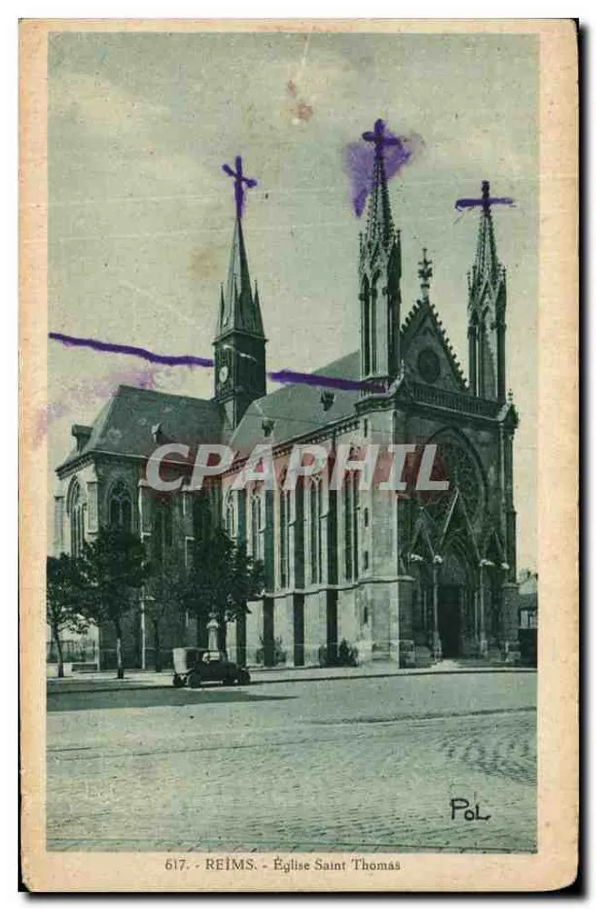 Reims — Église Saint Thomas — éditeur Poli, Rue Payer, Reims, n° 617 - Frente