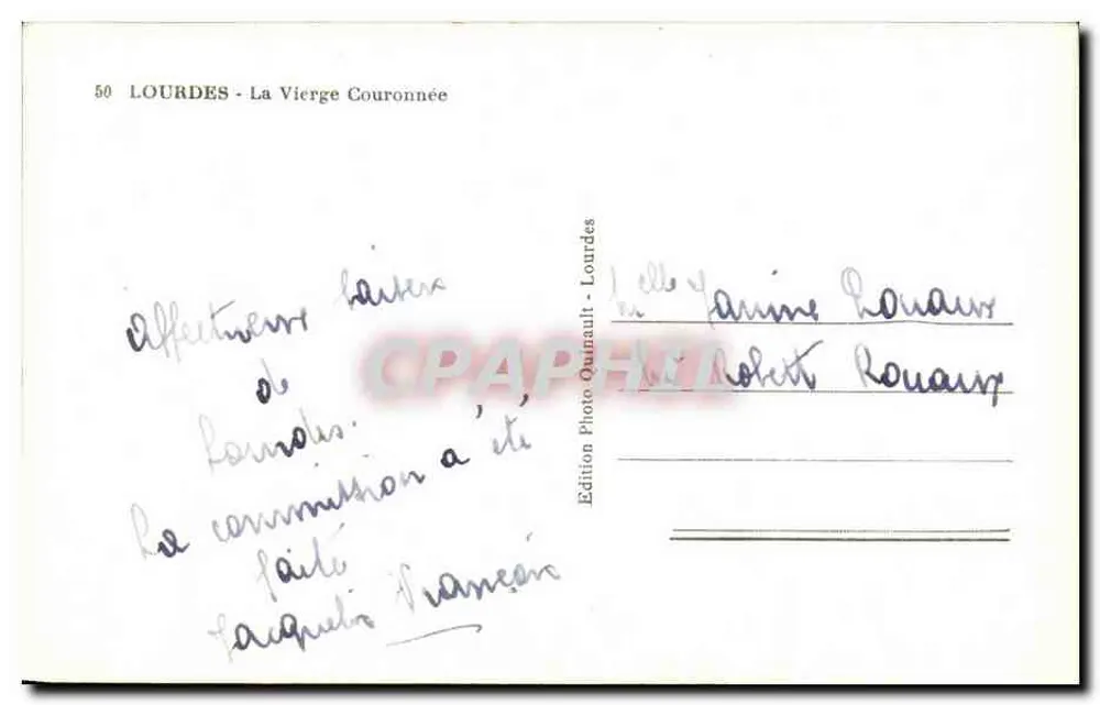 Lourdes - A Virgem Coroada — Edição Photo Quinault - Lourdes, n°50 - Verso