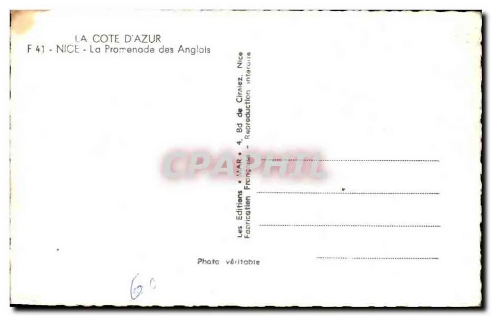 Die Côte d'Azur — Die Promenade des Anglais — Les Éditions de la Côte d'Azur, Nice - Rückseite