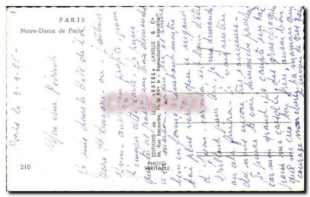 Nossa Senhora de Paris — vista da fachada — Estel, n°210 - Verso