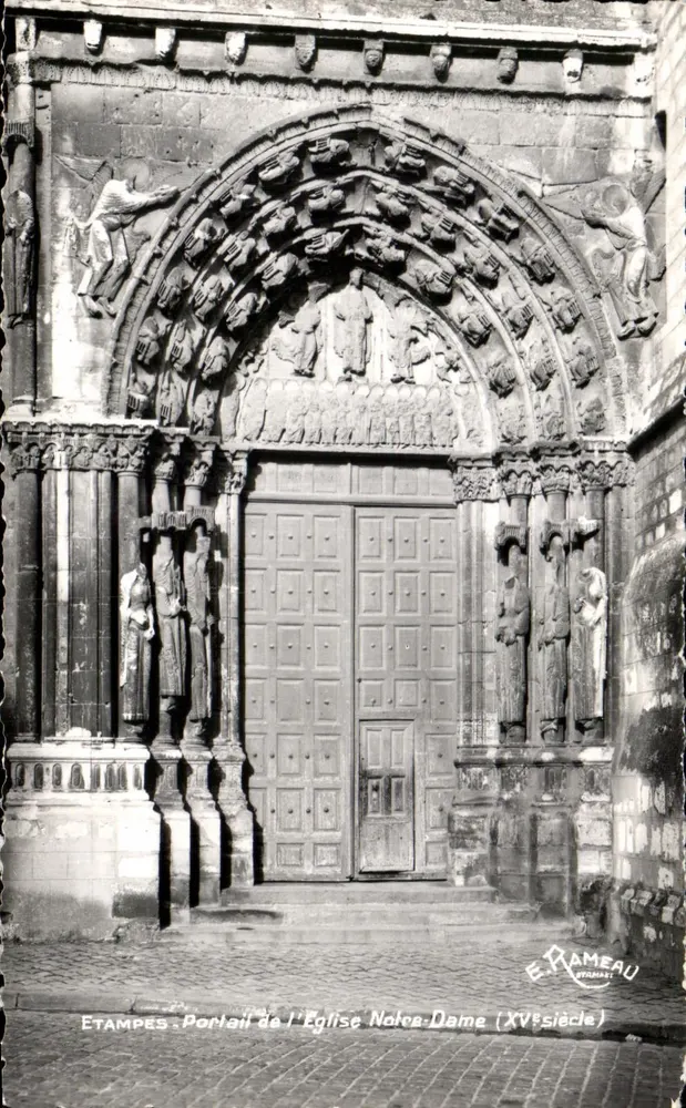 Étampes - Portal de la Iglesia de Notre-Dame (siglo XV) — Edición E. Rameau, Étampes - Anverso