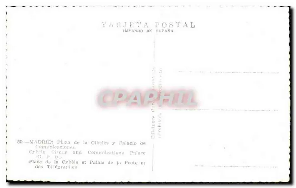 Madrid — Place de la Cybèle und Palast der Kommunikation — Verlag G.P. (C.) - Rückseite