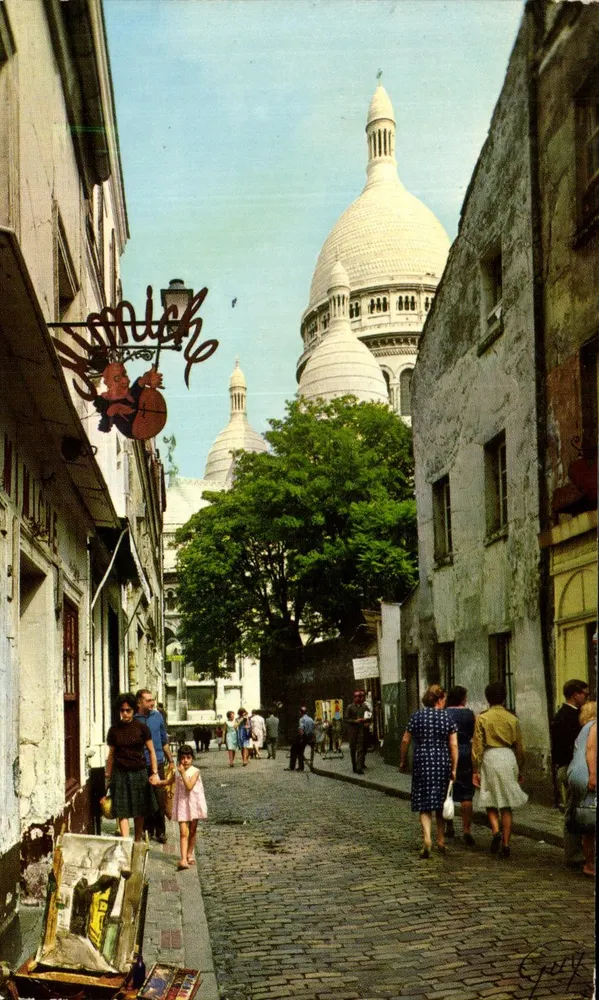 Montmartre — rua dos Saules — vista da basílica do Sagrado Coração — editor GUY, n° 75060 - Frente