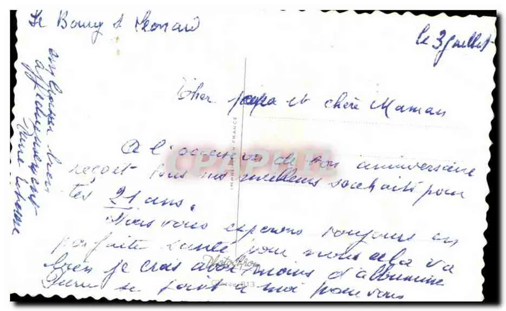 Bouquet de roses — Anniversaire — Imprimerie de France - Verso
