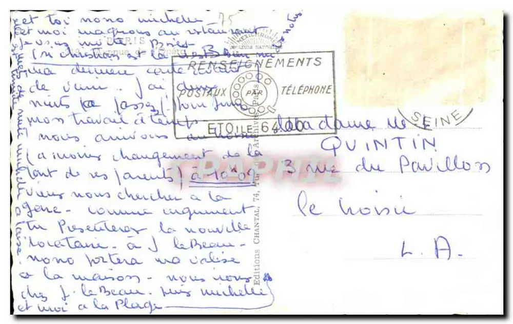 Vista da rue de Rivoli em Paris — Teatro dos Campos-Élisées em segundo plano — Edições Chantal, n° 64 - Verso