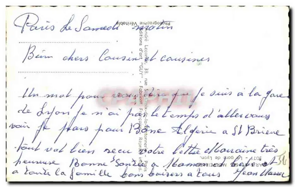 Estação de Lyon — Paris — Edições Lecointe - Verso