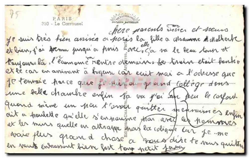 Arco do Triunfo do Carrousel — Paris — editor Cantal, n°75 - Verso