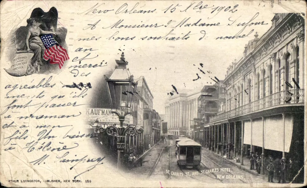 Vue de St. Charles Street — New Orleans — éditeur Arthur Livingston, New York, n°159 - Frente