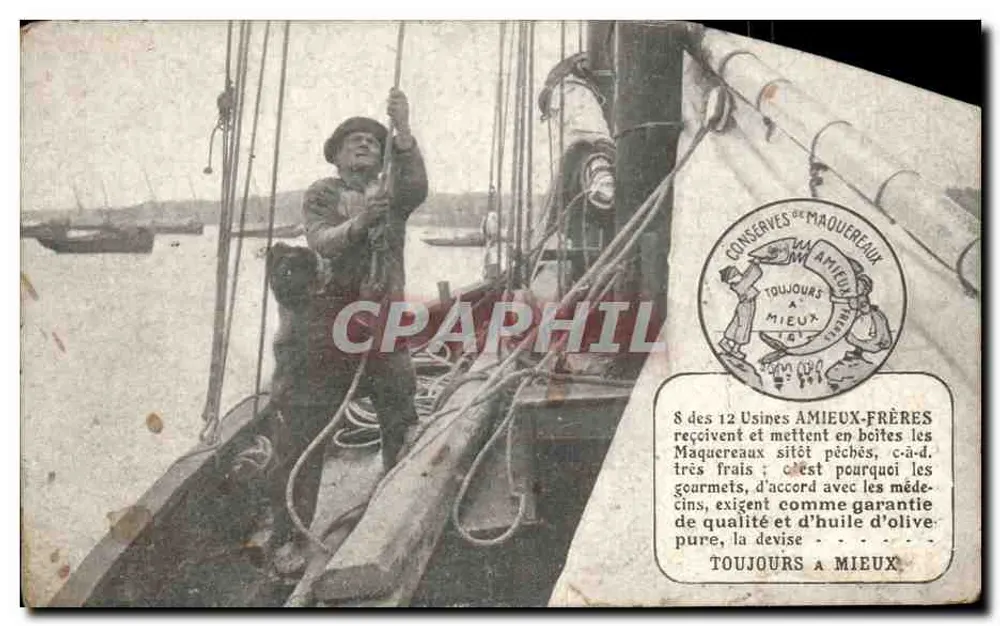 Fischer an Bord eines Seglers — maritime Szene — Verleger: AMIEUX-FRÈRES, n° 001 - Vorderseite