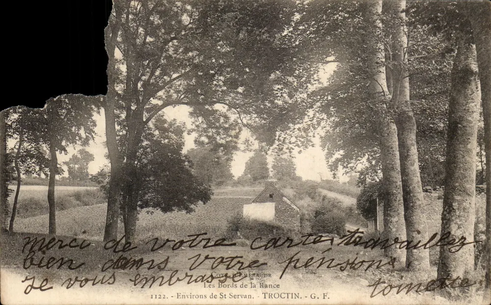 Les Bords de la Rance — Vue d'un chemin bordé d'arbres avec un petit bâtiment — Éditeur G. F. (n° 1122) - Vorderseite