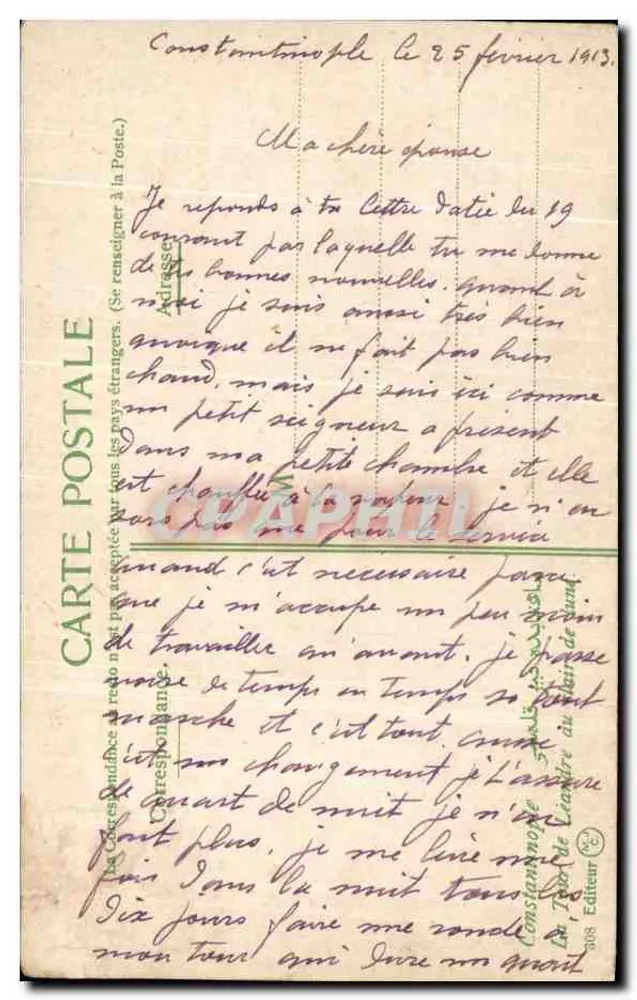 A Torre da Deusa em Constantinople — vista noturna — Editor Constantinople, n° 208 - Verso