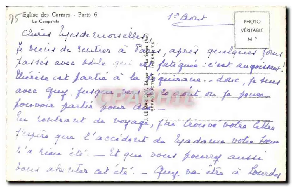 Kirche der Carmeliter — Paris 6 — Verlag J. LE MARCIVX - Rückseite