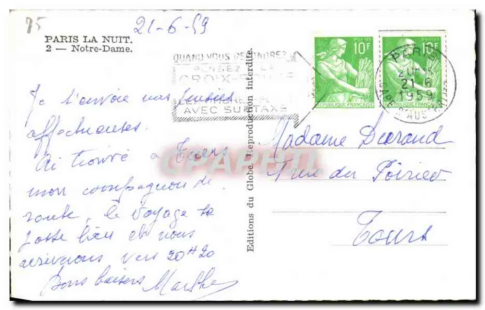 Paris à noite — Notre-Dame — Éditions du Globe - Verso