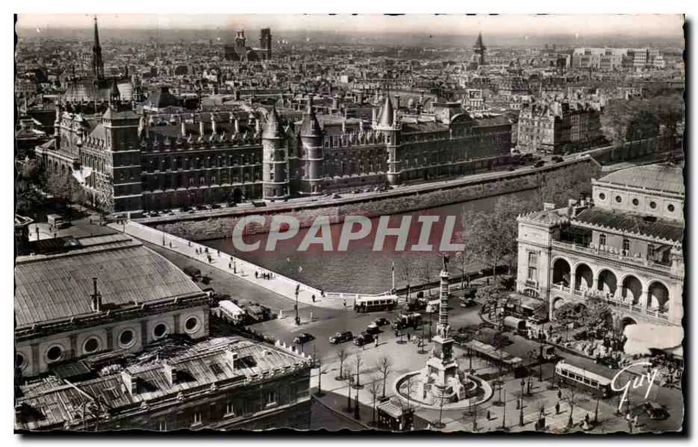 Paris und seine Wunder — Place du Châtelet mit seiner Fontäne, Théâtre du Châtelet und Palais de Justice — Éd. d'Art Guy - Vorderseite