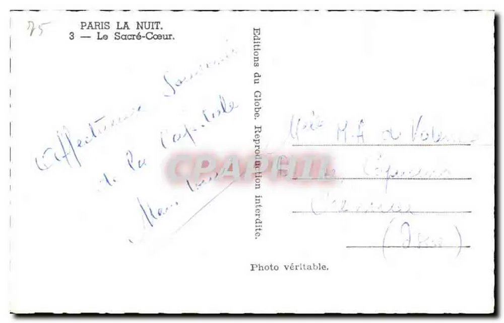 Paris nachts — Der Sacré-Cœur — Editions du Globe - Rückseite