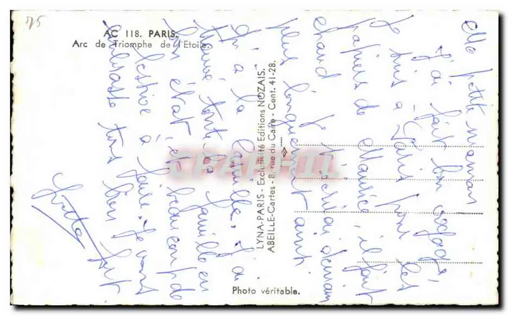 Arco do Triunfo — Paris — Editor LYNALÉ-CARTES, n° AC 118 - Verso