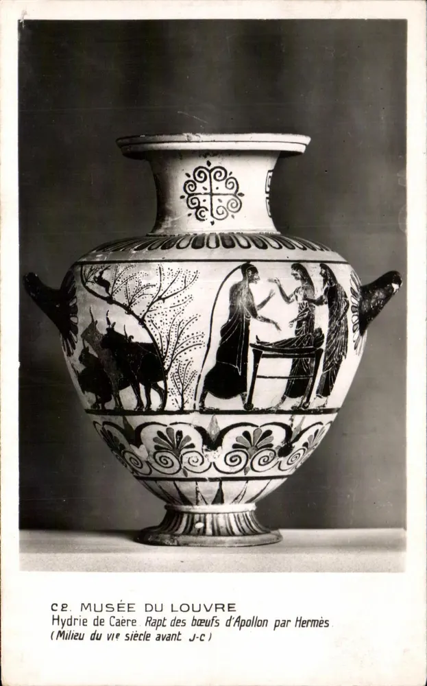 Hydria von Caere — Die Entführung der Kühe Apollons durch Hermes — Musée du Louvre - Vorderseite