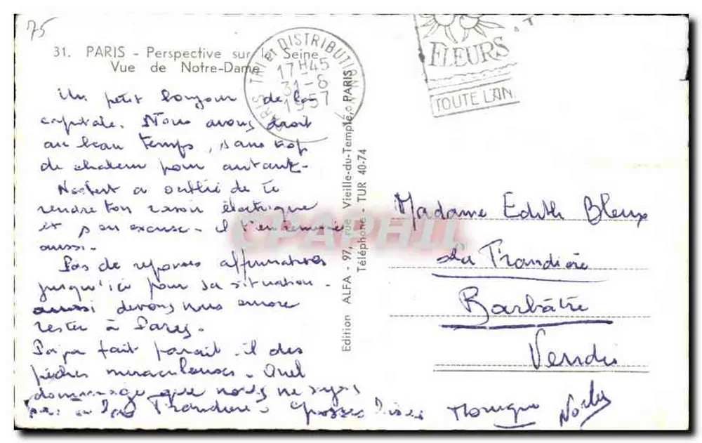 Paris - Perspectiva sobre a Sena a partir de Notre-Dame — Édition ALFA, n°31 - Verso
