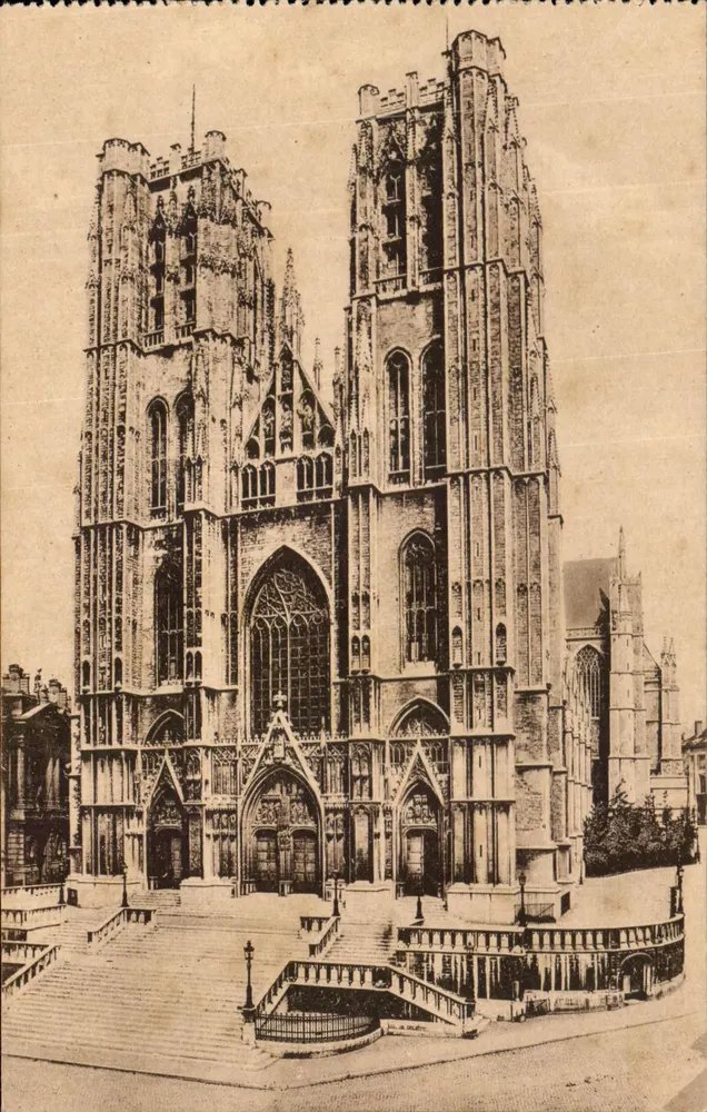 Brüssel — Collegiatekirche der Heiligen Michael und Gudula — Außenansicht von Westen — Verlag Postwaart - Vorderseite