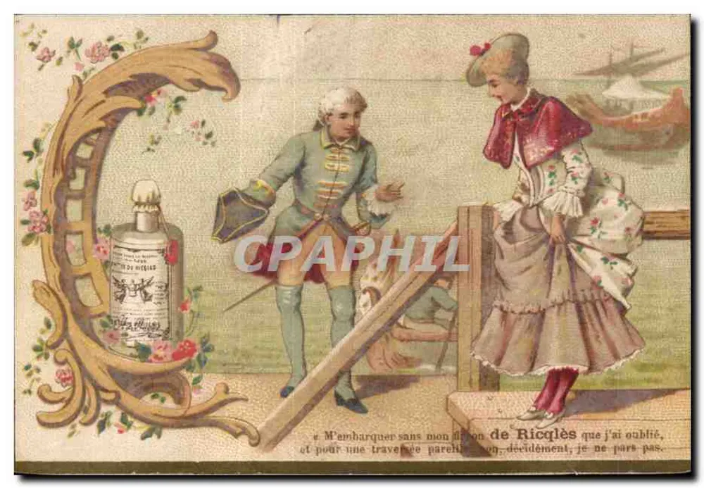 Scène de quai — homme et femme au bord de l'eau — éditeur Ricolès, n° 53 - Frente