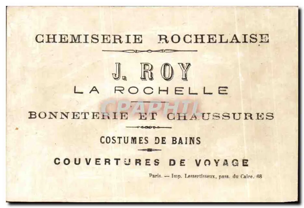 Cheminiserie Rochelaise — J. Roy — ilustração floral e animal - Verso