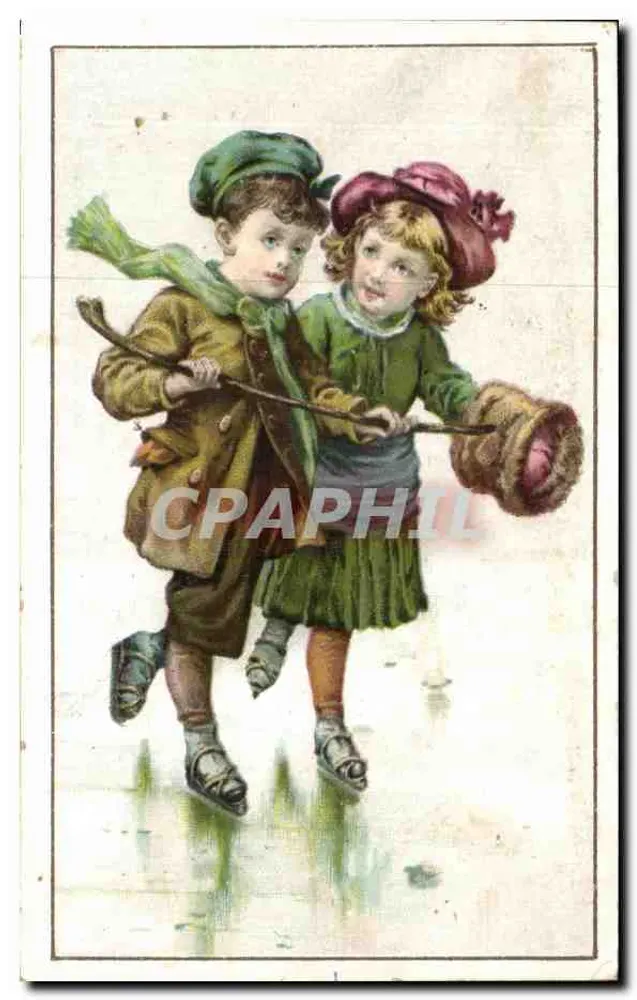Kinder, die Schlittschuh laufen — Illustration — Ricordeau-Cassegrain, Loudun - Vorderseite