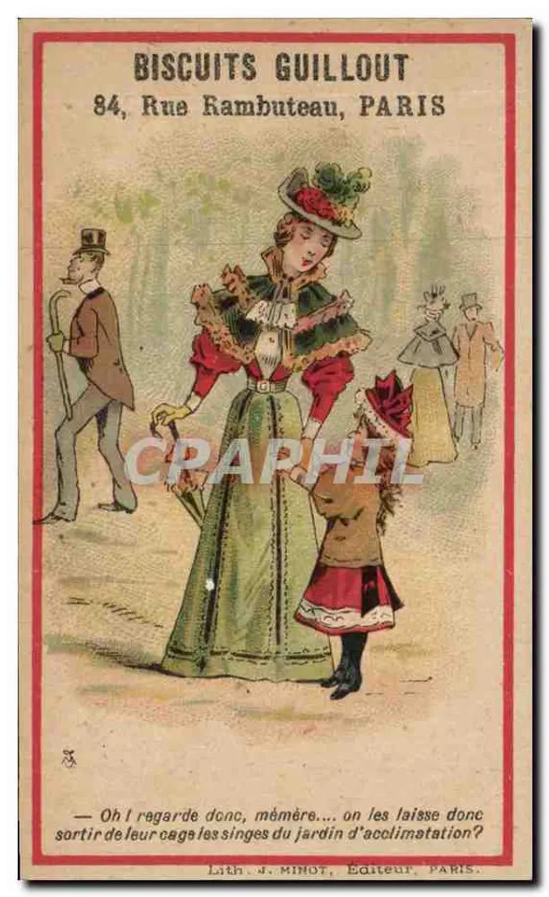 Frau und Kind — Garten-Szene — Lith. J. Minot, Paris - Vorderseite