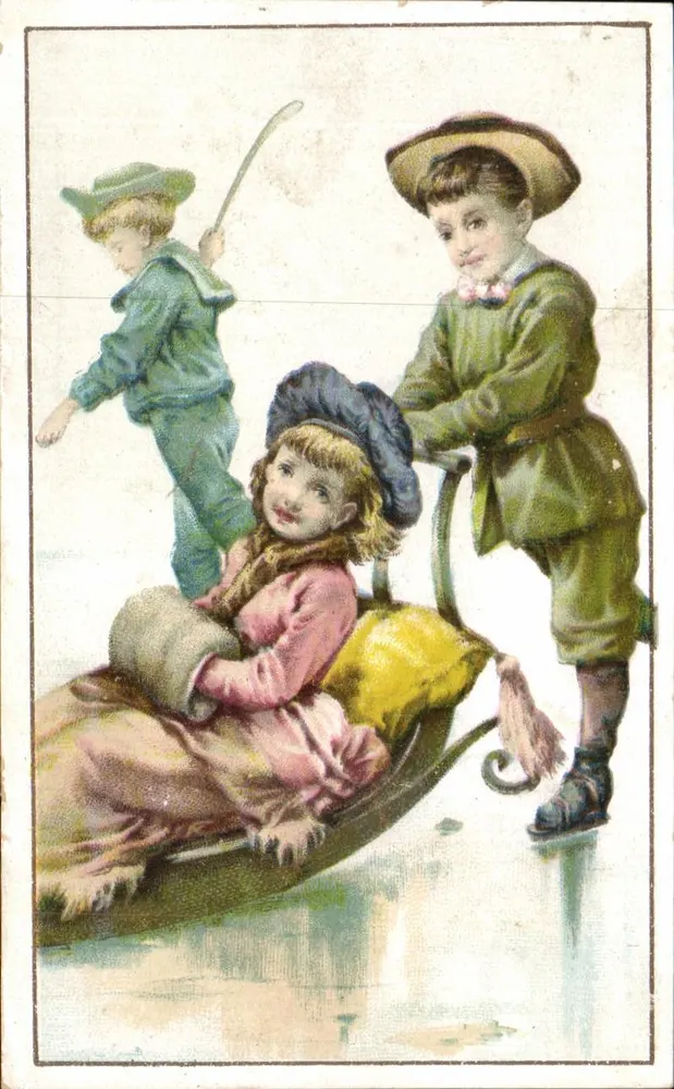 Kinder, die mit einem Schlitten spielen — Verleger Ricordeau-Cassegrain, Loudun - Vorderseite