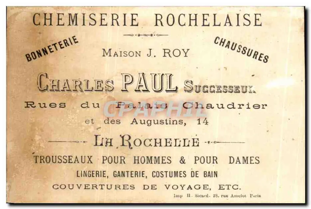 Charles Paul Succès — Karikatur eines Musikers — Maison J. Roy, Imp. H. Sicard, 28 rue Amelot, Paris - Rückseite