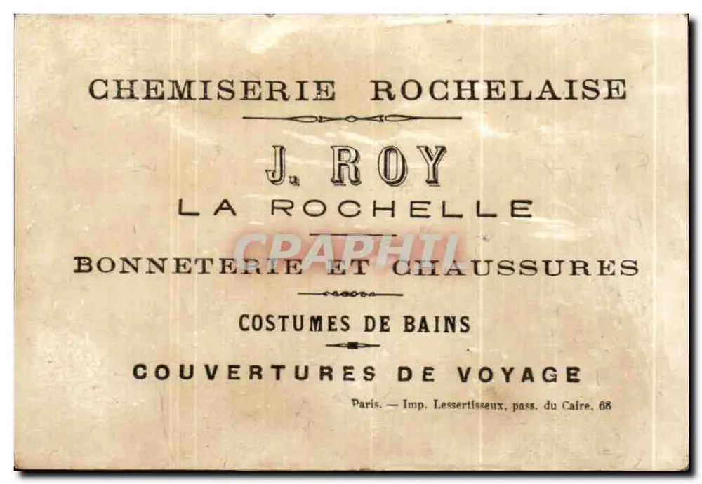 Rosengarten — Werbeansichtskarte für die Rochelaise Chemiserie J. Roy — Verlag Imp. Lessertisseux, Paris - Rückseite